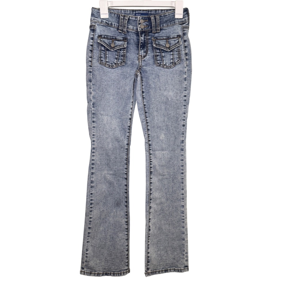 Project Indigo Women's Acid Wash Flare Jeans Light Blue Low Rise Size 3